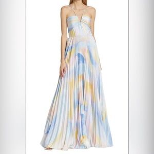 ML Monique Lhuillier- Size 12 GUC
SATIN CHARMEUSE PLEATED MAXI DRESS IN BLUE